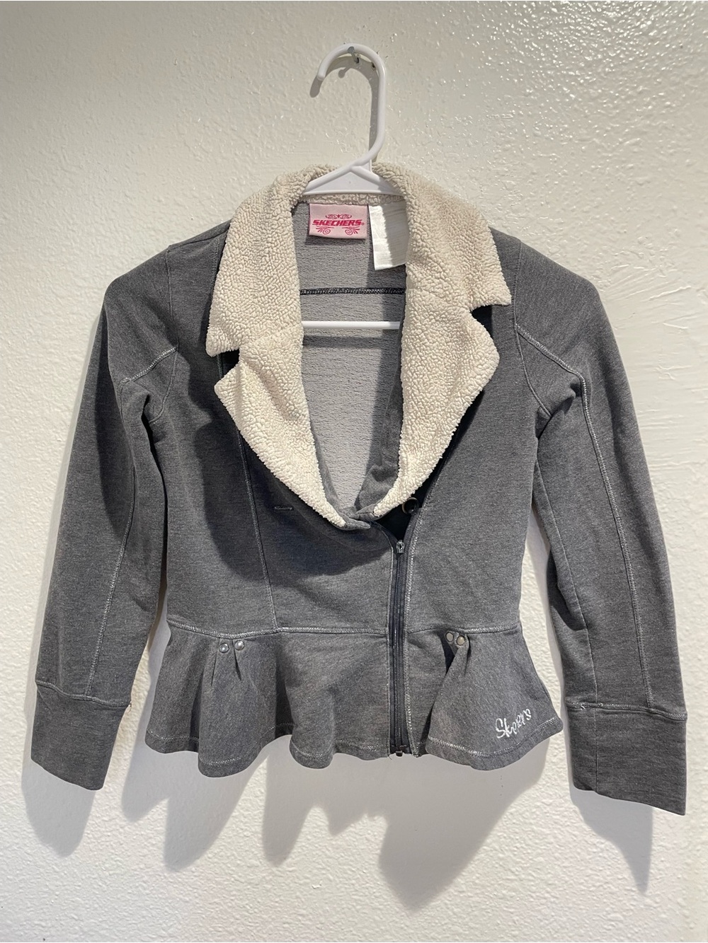 🎀 Vtg Y2K SKECHERS Sherpa Peplum Jacket S 7/8